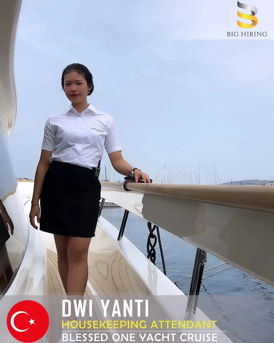 Big Hiring housekeeping attendant Dwi Yanti aboard the Blessed One yacht